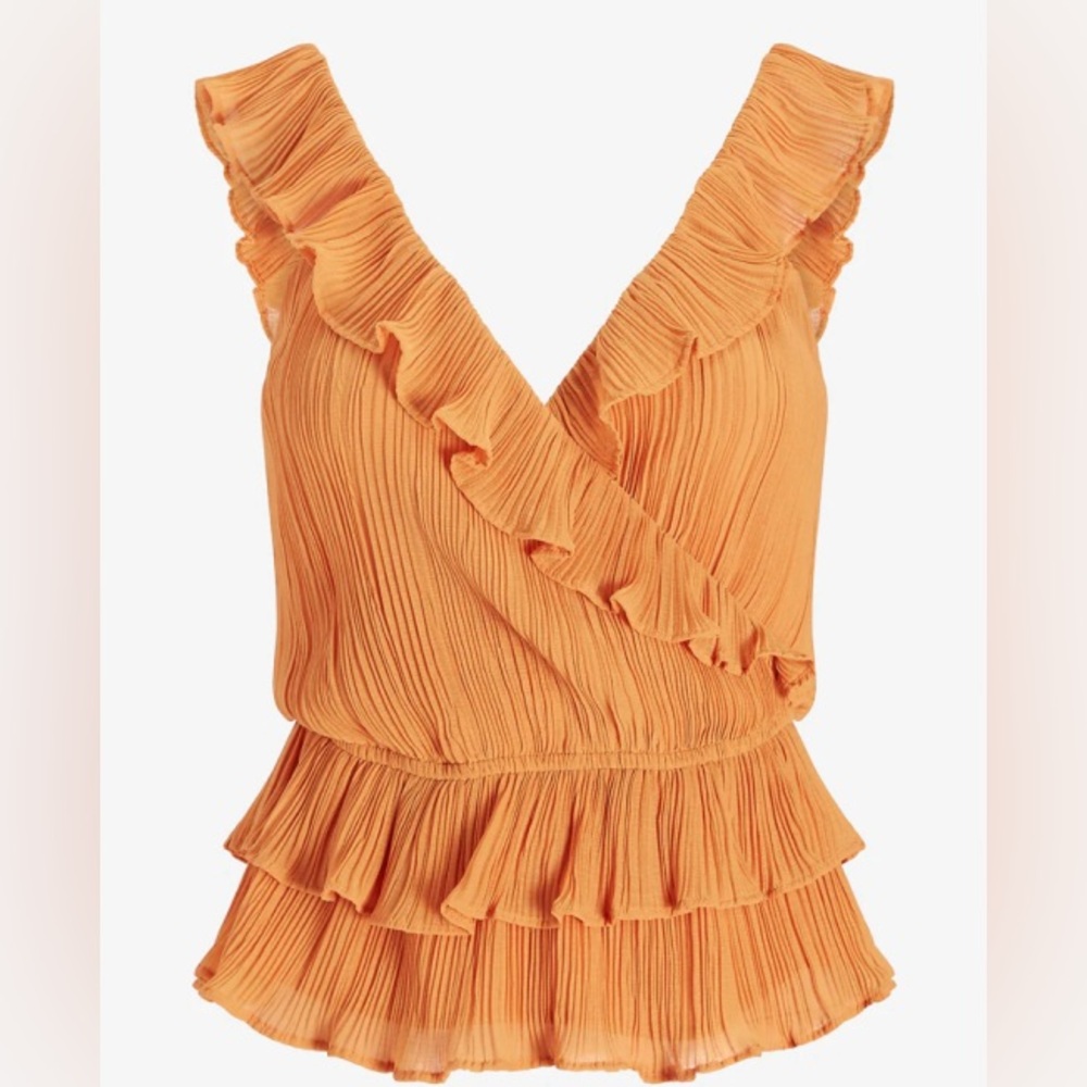 New Express Mustard Yellow Textures Ruffle Wrap Peplum Tank Top Women's Size L